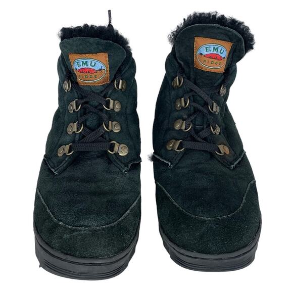 Emu Shoes - EMU Ridge Black Suede Leather Sheepskin Laceup Ankle Boots, Size 8 Women's